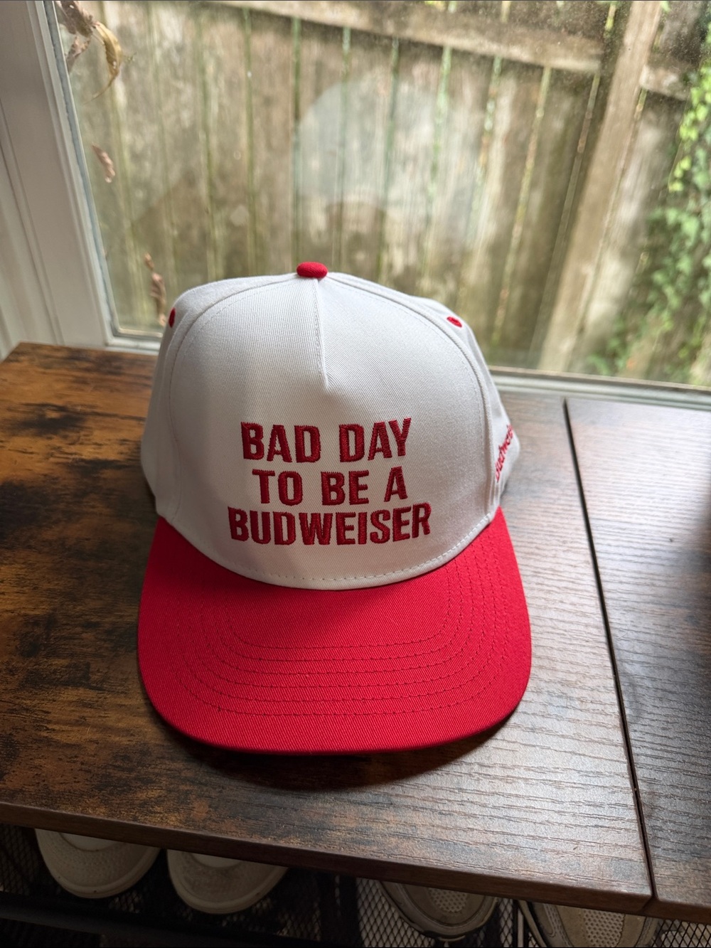 Budweiser White and Red Snapback Hat - "Bad Day To Be A Budweiser"